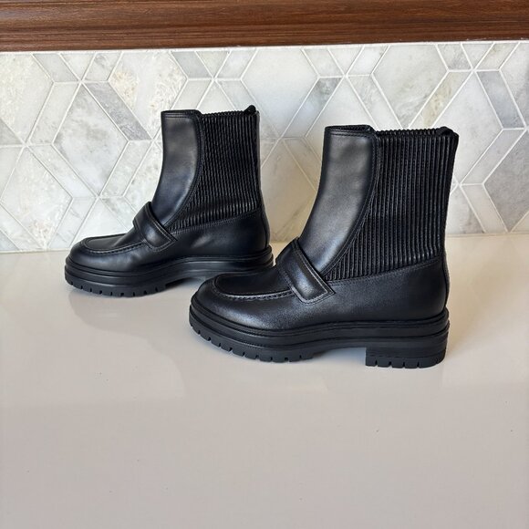 Gianvito Rossi Size 36/6 Black Calfskin Pull On Ankle Boot Lug Sole Eco Stretch - Picture 5 of 12